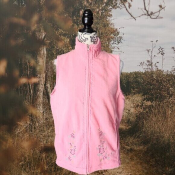 Vintage Pink Embroidered Fleece Vest Sz Large - Picture 5 of 9